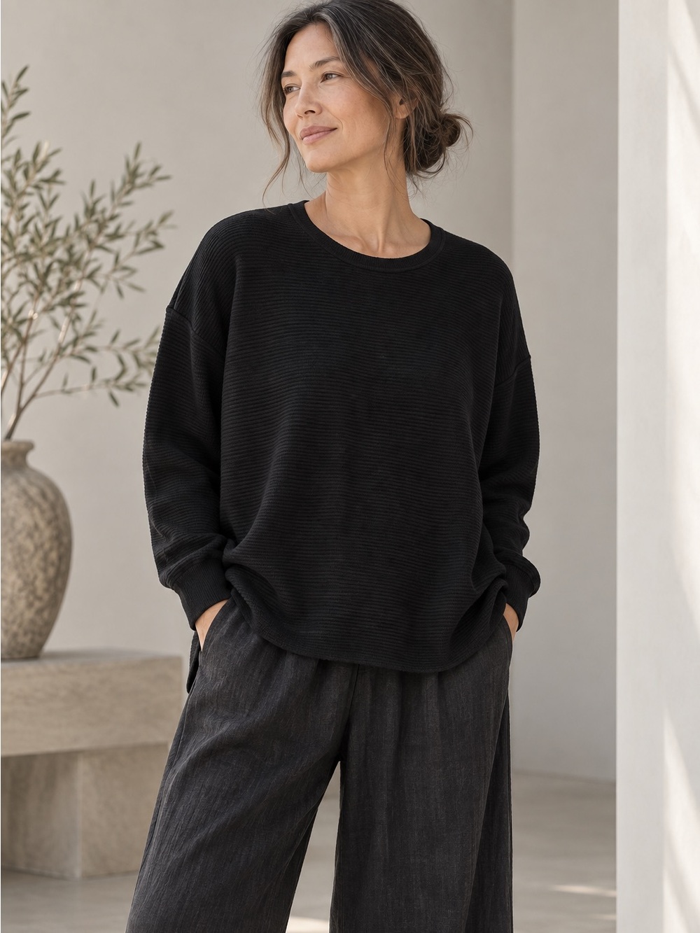 Eileen Fisher Organic Cotton Tencel Crewneck Sweater Small NWOT